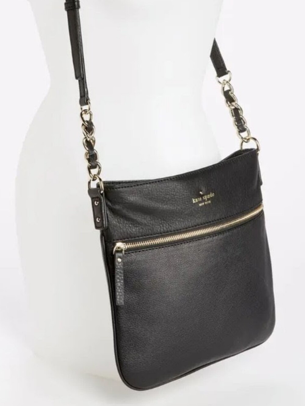 Kate Spade Black Leather Zip-Front Crossbody Bag
